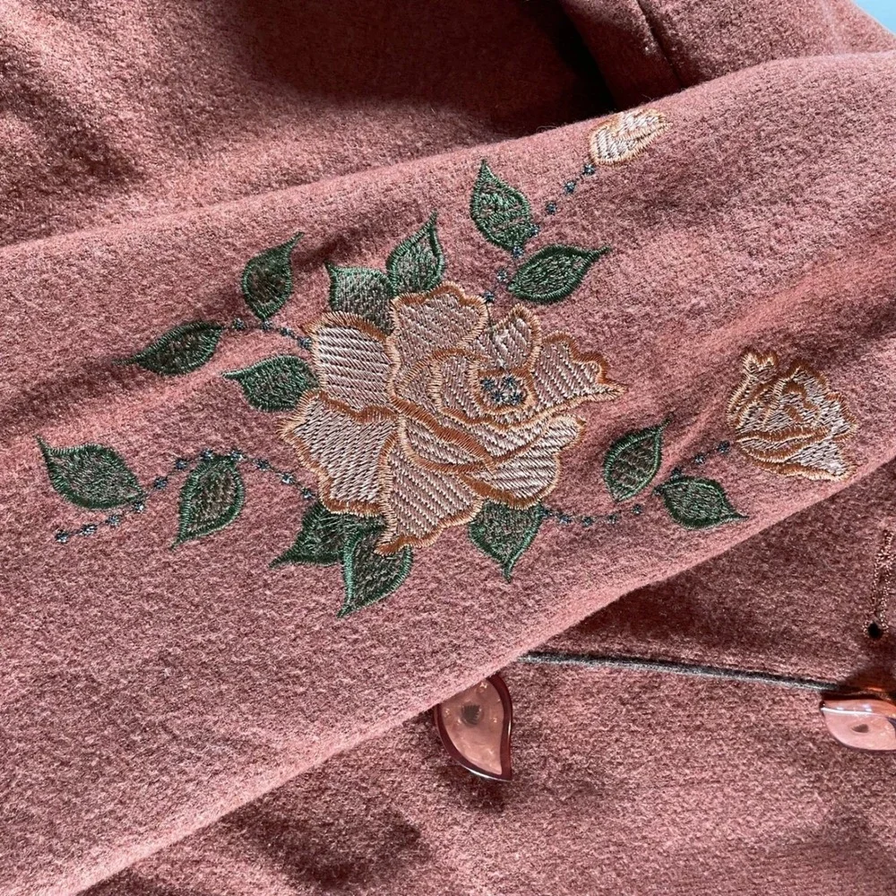 VTG Huazun Embroidered Wool‎ Blend Jacket Rust Brown Artsy Boho Whimsigoth